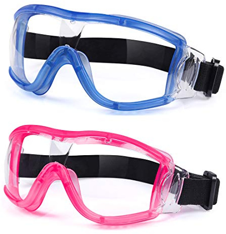 COMLZD Lunettes de sécurité pour enfants - Lunettes anti-buée - Ceinture télescopique - Protection complète contre le vent - Pour garçons et filles - Bleu + rose