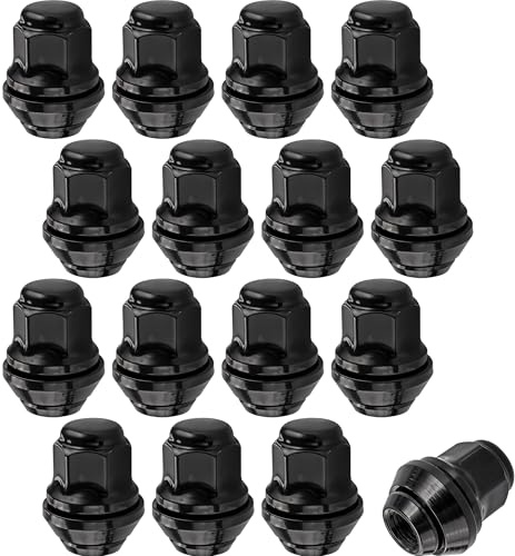 C CARBONADO 16x schwarze Radmuttern M12x1,5 Kegelbund Konusring für Ford | Kegelbund, beweglicher Konusring, schwarz beschichtet, Satz mit 16 Stück, für originale Alufelgen