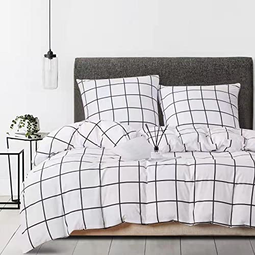 Gezu Bettwäsche Karo Kariert 135x200cm Schwarz Weiß Bettwäsche Set Microfaser Bettbezug und Kissenbezug 80x80cm mit Reißverschluss