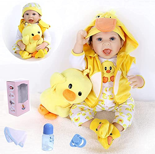 antboat 22 Zoll 55 cm Reborn Babys Realistisches Reborn Babypuppen Weiches Silikon und Stoff Reborn Puppe Jungen Verwendet in Kinderspielzeug Geschenken Sammlungen