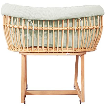 Geuther Schaukelwiege Rocker | Rattan Babykorb & Untergestell mit Schaukelfunktion | Babywiege für Neugeborene | Babynest | Beistellbett Baby | Baby Bett Komplett Set | Stubenwagen Baby, Mint