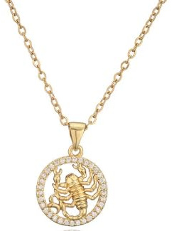 KIJSKKOPO Sternzeichen Kette,Sternzeichen Halskette Cz Zirkon Skorpion Goldscheibe Durchbrochene Anhänger necklace Astrologie necklace Weissagung Frauen Männer Mädchen