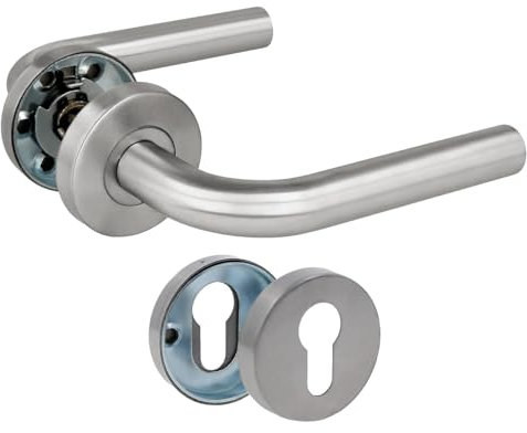 Amig - Set di maniglie con rosetta per porte | Mod. 4RBX | 135 x Ø19 mm | Quadretto da 8 mm | Design elegante e semplice | Acciaio inossidabile argento opaco