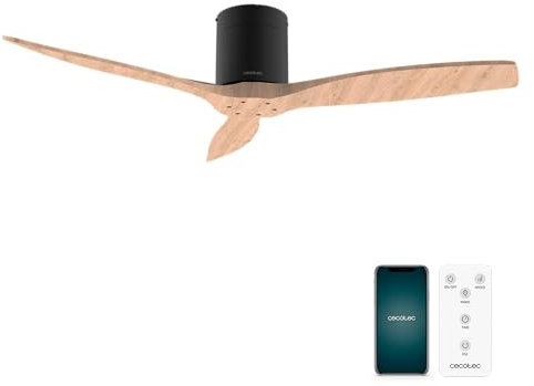 Cecotec - Ventilatori da Soffitto EnergySilence Aero 5500 Aqua Black&WhiteWood Connected - 40 W, Diametro 132 cm, Wi-Fi, Protezione IP44, Timer 8 Ore, 3 Pale, 6 Velocità, Estate/Inverno