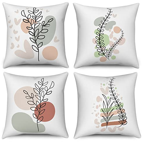 ASDCXZ Boho Kissenbezug 40x40 cm 4er Set, Modern Abstrakt Boho Style Blätter Sofa Kissen Bezug Dekokissen Kissenbezüge Kissenhülle Waschbar Polyester Flachs Textil Outdoor Polster Kopfkissenbezug
