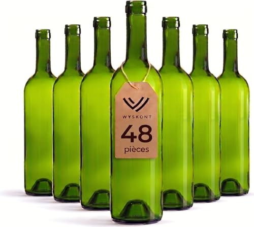 WYSKONT Botella de vino de 750 ml Burdeos, 48 unidades, botella de vino verde sin corcho, botella de cristal vacía, botella de agua, botellas de licor vacías, botellas de vidrio para llenar, botella