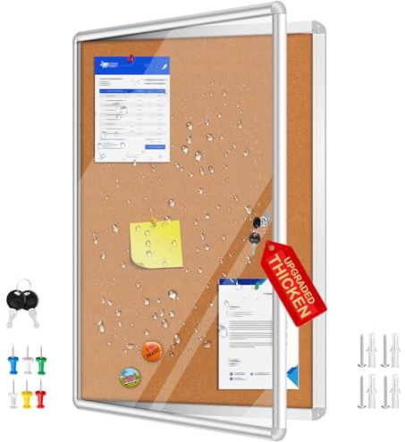 Magula 36x24 Enclosed Bulletin Board Tamper-Proof Dispaly Case, Aluminium Frame, Shatter Resistant Lockable Bulletin Board, Enclosed Cork Board for School, Office, Commercial, Hospital etc