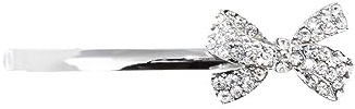 Righe e Pois - fermaglio per capelli - molletta per capelli in metallo con fiocco in strass - lunghezza 6,5 cm - confezione da 1 - Fermaglio per capelli elegante e luminoso (Argento)