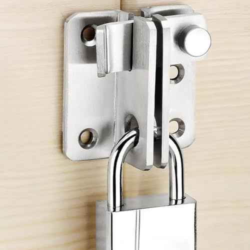 Litensh Türriegel Abschließbar Edelstahl Riegelschloss mit Vorhängeschloss Loch Türverriegelung Türschloss Möbel Schloss für hölzerne Tore Garten Schrank,Rechts Offen (Silber, S: 40 x 45)
