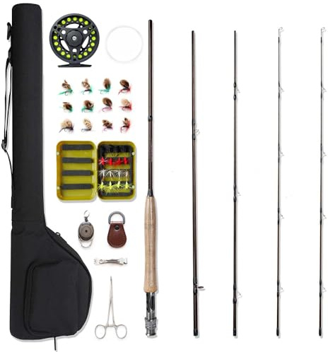 NetAngler Fly Fishing Rod & Reel Combo Beginner Kit, 4-Piece Rod With Free Rod Tip, 5wt Aluminum Reel, Fly Box Case, Fishing Flies, Extra Backing & Travel Case