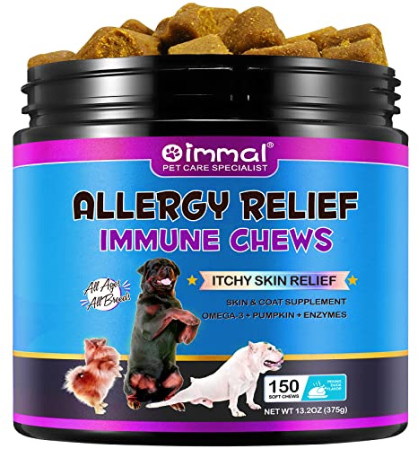 Trattamenti per cani contro le allergie (150 masticatori), Prurito Cane Compresse che soffrono di prurito per lenire la pelle, le zampe e le orecchie di tutti i cani, gusto anatra alla pechinese