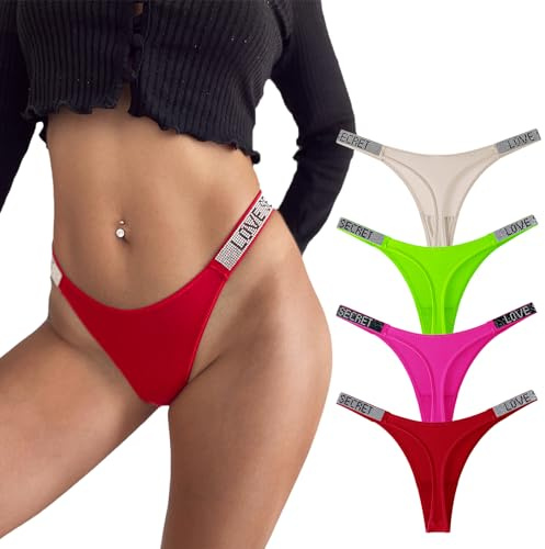 Meshal Perizoma sexy da donna, mutandine in cotone con retro a T, confezione da 5 pezzi, Confezione da 4 pezzi, Large