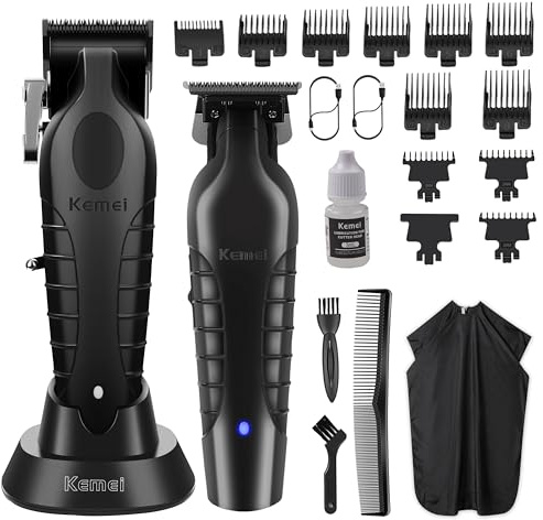 KEMEI Hårklippare för män, professionella hårklippare och trimmers set, Zero Gap trådlös trimmer för män med LED-display, 11 styrkammar