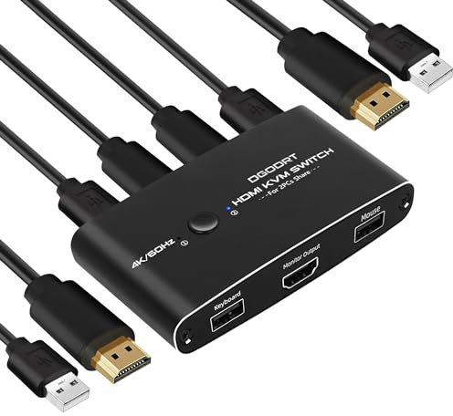 Commutatore KVM 4K@60Hz 2 Porte, USB e HDMI per 2 Computer 1 Monitor - Condivisione Mouse e Tastiera - Include 2 Cavi HDMI e 2 Cavi USB