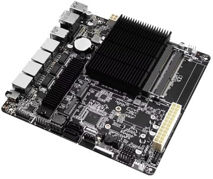 Glovary NAS Mainboard Quad Core J4125, Mini-ITX NAS Motherboard, 4 x i226V 2.5GbE LAN, DDR4 8GB RAM 128GB NVMe SSD, 2 x SATA3.0 6Gbps