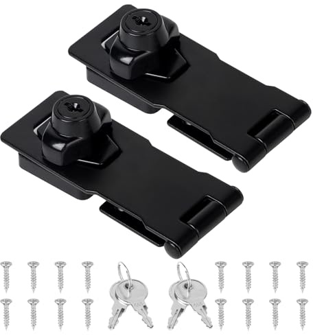 EXLECO 2X Loquet Porte con Verrou Cadenas et Loquets Exterieur Verrou Porte Interieure Moraillons de Verrouillage Inox Loquet Serrure à clé Fermeture de Placard Hasp pour Tiroir Armoire Boîte Noir