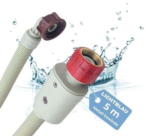 LICHTBLAU Manguera Aquastop I 5,0 m I 2796 con rosca metálica Manguera de seguridad con certificación VDE para lavadoras, lavavajillas I 3/4 de longitud incluida válvula de seguridad