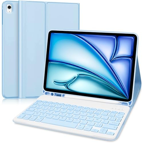 Clavier iPad Air 11 inch 2024 M2 & 2025 M3, AZERTY Français Clavier avec Coque pour iPad Air 11 (Modèle: A2902/ A2903/ A3266/ A3267) & Air 5th/ 4th(iPencil Non Inclus)