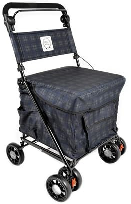 Carro de la compra ligero para caminar y descansar con asiento y respaldo acolchados, carrito de caminar, carrito de movilidad, rodador, 6 ruedas, ayuda a la movilidad (totalmente montado listo para