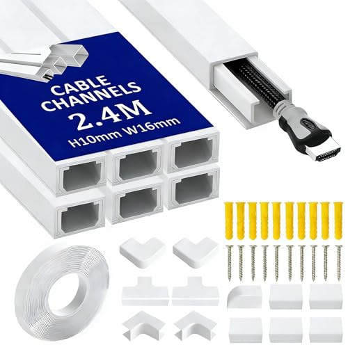 Gaine de câbles autocollante blanche - 40,3 x 1,5 x 0,9 cm - Cache-câbles muraux - Cache-câbles - Pour la maison et le bureau