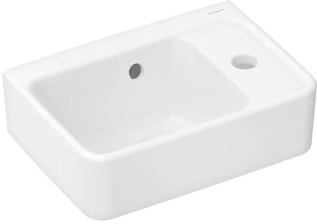 hansgrohe Xanuia Q - Handwaschbecken, kleines Waschbecken 360 x 250 x 105 mm mit Hahnloch und Überlauf, Waschbecken Gäste WC wandhängend, Weiß, 60129450