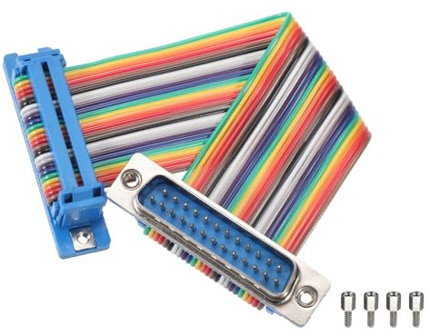 sourcing map IDC Serial Cable Rainbow Wire Flat Ribbon Cable DB25 Male to DB25 Female 3.9 Inch Length 2.54mm Pitch Breadboard Jumper Wires for Electronic Projects