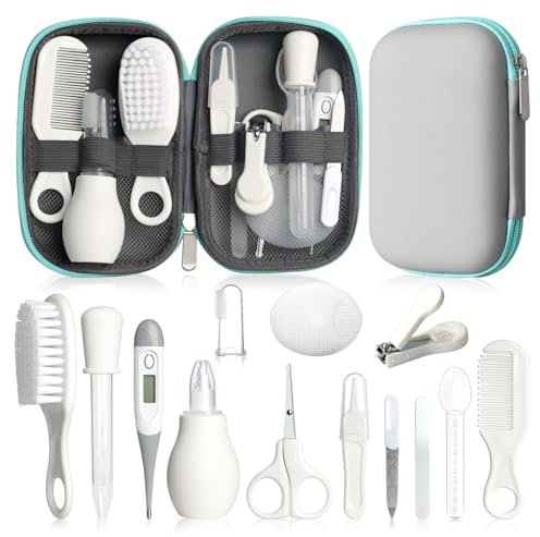 Qunlions life Infant Safety Care Set with Hair Brush Comb Nail Clipper, Baby Essentials Kit for Newborn Girls Boys (Grey White)