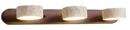 Lampada a Parete per Bagno in Legno e Pietra Naturale Travertino Giallo Lampada Lineare Rotabile a 180° LED per Specchio Luce d'AmbienteWalnut,M