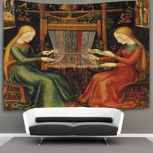 kaiyun Mittelalterlicher Stil Tapisserie Die Glücksritter am Webstuhl Wandteppich Wandbehang Für Schlafzimmer Wohnzimmer Schlafsaal 100cmx150cm