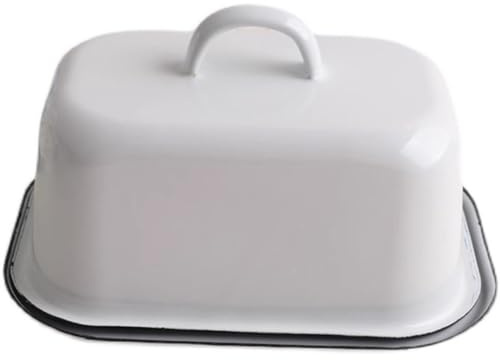 GEK208130 Boite a Beurre Beurrier en émail Blanc avec Couvercle Plateau Dim Sum Boîte à Beurre Boîte de Rangement for Fromage Comptoir