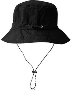 ATSNOSH Verstellbare Fischerhut für Herren Damen, Sonnenhut Safari Hut, Faltbar Wanderhut Buschhüte, Boonie-Hüte mit Kinnriemen, UV-Schutz (DE/NL/SE/PL, Alphanumerisch, Einheitsgröße, Schwarz)