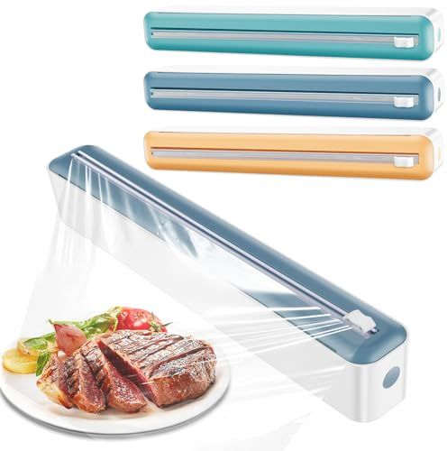 3Pcs Wrap Dispenser,Plastic Cling Film Dispenser with Cutter,2 in 1 Magnetic Clingfilm Dispenser,35 CM Refillable Clingfilm Aluminum Tin Foil Dispenser and Cutter Wall-mounted for Home and Kitchen
