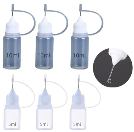Hawfund Set mit Nadeldüsen, 6 kleine Plastikflaschen zum Befüllen (5ml/10ml) – Spritzflasche mit feiner Spitze für Kleber, Farbe, Modellbau & Bastelbedarf​