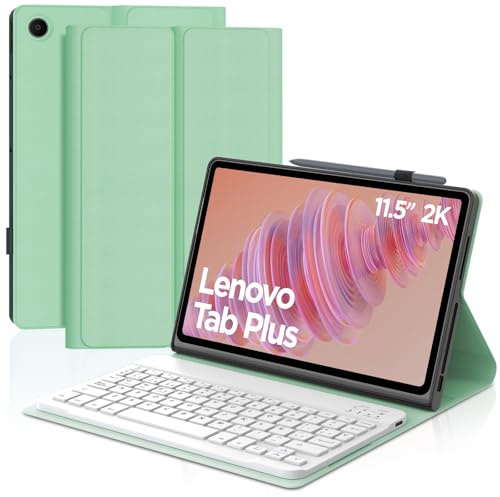 Funda con Teclado para Lenovo Tab Plus 11.5 2024, Español Ñ Teclado Bluetooth Inalámbrico Desmontable con Funda Protectora Delgada para Tablet Lenovo Tab Plus 11.5 Pulgadas 2024(TB351FU), Verde Claro
