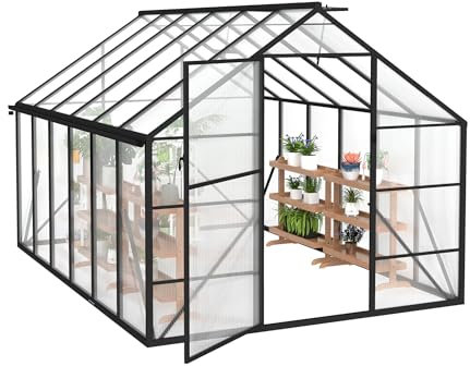 SUBTLETY 380x250x205cm Gartengewächshäuser Winterfest Gewächshaus Set aus Aluminium Rahmen & 4mm Dicke PC-Platten, Stabile Tomatenhaus mit Oberlicht Wetterfeste Treibhaus für Pflanzen Blumen Gemüse