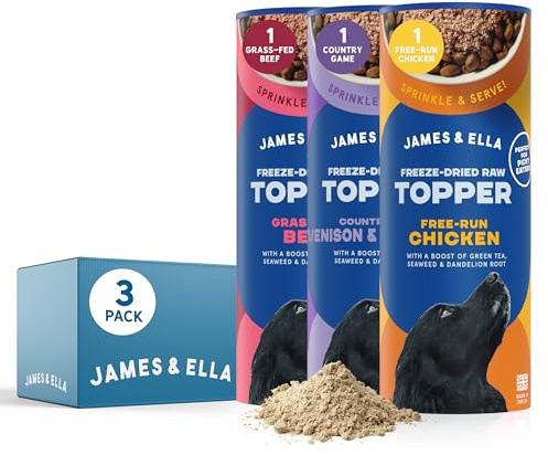 James & Ella Freeze-Dried Raw Dog Food Topper (3 x 50g) 1 Tube of Each Flavour, Chicken, Beef & Game ❘ Freeze-Dried to Seal in Nutrients, Packed with Essential Oils & Minerals, Grain & Gluten Free