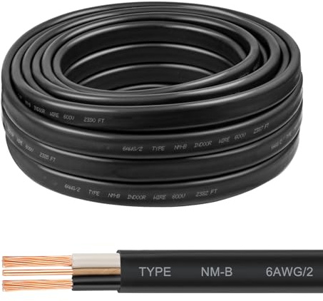 6/2 Wire with Ground - 50FT 6 Gauge NM-B Non-Metallic Sheathed Cable 100% Pure Copper 6 AWG 2 Conductor Residential Indoor Wire for Outlets, Switches, Other Loads and Lighting Wiring Projects etc.