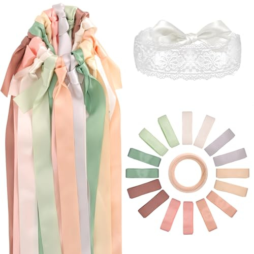 16 Rubans Ruban Bouquet Marriage Jeu Ronde de Ruban Bouquet Mariage Jeux de Ruban Mariage Cadeau marriage Décoration Ruban Satin Bandeau de Yeux Dentelle Anneau Bois Inclus Bouquet Marriage Cadeau