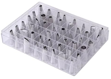 esmen 48-Piece Cake Decorating Set Stainless Steel Piping Nozzles Icing Tip Collection with Storage Case for Cream Puffs, Cookies