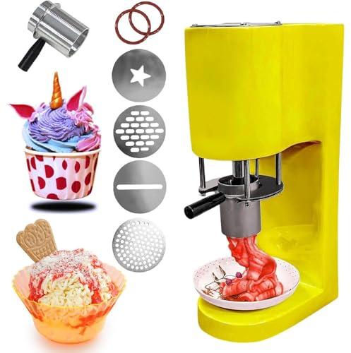 Sorbetière électrique Sorbetière Spaghetti Commercial,Machine à Crème Glacée,Machine à Glace Spaghetti Avec 4 Moules,Démarrage One-Touch,Nettoyage Facile Pour Glaciers Et Pâtisseries Yellow
