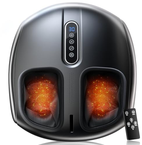 PACOVY Shiatsu Feet Massager, Foot Massager with Heat, Deep Kneading, Vibration and Air Compression for Plantar Fasciitis, 2 Heat Levels, Birthday Gifts for Women Mom Dad