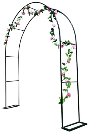 Arche de jardin en fer forgé vert foncé avec plaque de base amovible – Support d'escalade robuste pour fleurs et plantes, parfait pour la décoration intérieur/extérieur (180 x 250 x 40 cm)