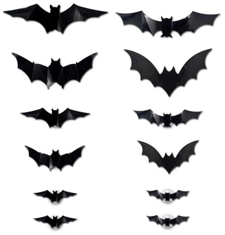 Lot de 12 autocollants muraux effrayants pour Halloween, chauves-souris, chauves-souris, décorations 3D pour porche, fenêtre, salon, salle de bain, porte d'arbre