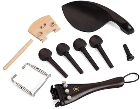 GLSTOY 15 Stück Teiliges Violinenzubehör Set aus Schwarzem Ebenholz mit Robustem Steg Endklemme Kinnhalter und Wirbeln Handgefertigt Feine Maserung Geeignet für DIY Hochwertige Geigen