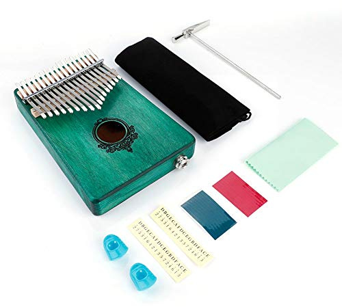 Pianoforte con 17 tasti, pianoforte portatile con pickup integrato, legno di mogano per un suono chiaro, con martello d'accordatura e borsa per il trasporto per principianti e (verde)