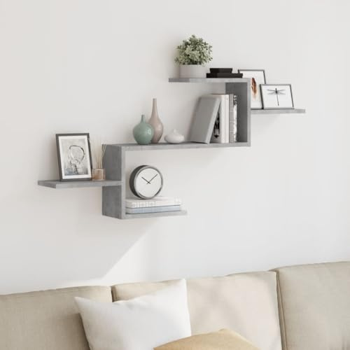 Nqyjm Mensola sospesa da parete, grigio cemento, 104 x 15 x 49 cm, in legno da appendere, per CD, DVD, libreria per cornici, corridoio, soggiorno, cucina, ufficio