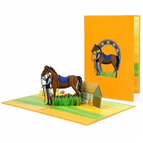 DORAFIORA® Pop-Up Karte Pferd – Liebevolle 3D Grußkarte für Reiter | Reitsport Geburtstagskarte für Kinder & Erwachsene | Inkl. Umschlag