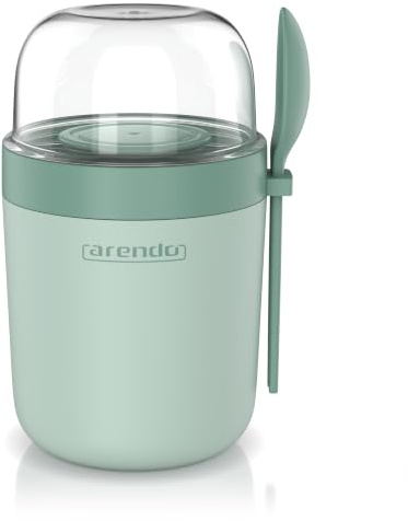 Arendo - Joghurtbecher to Go - klein und praktisch - 400ml + 300ml + 50ml – Müslibecher inkl. Löffel – 3 separate Bereiche – robust und langlebig – lebensmittelecht