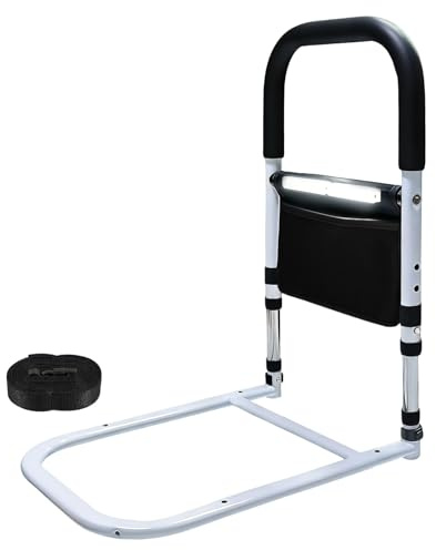 Barandilla Cama Adultos,Barrera Seguridad niños Cama,Barandilla de Cama de Acero al Carbono,Luz con Sensor LED,150 kg,Altura Ajustable,Empuñaduras Antideslizantes,Seguridad para Adultos y mayores