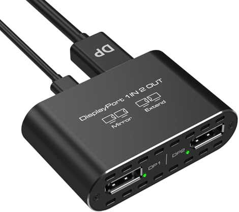 VEDINDUST 4K120Hz Displayport to Dual Display Port Splitter Adapter DP Splitter 1 in 2 Out Mirrored/Extended Display for Windows Dual Monitors, MacOS Only Supports Mirrored Mode
